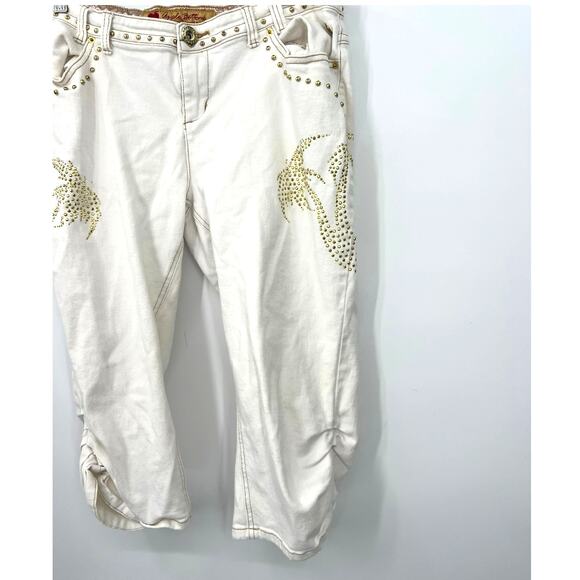 Apple Bottom | 15/16 | Capri denim Jeans Studded Gold Cropped Pant Palm Tree - Picture 1 of 6